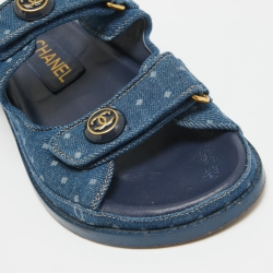 Pre Owned Chanel Blue Denim Dad Interlocking Slingback Sandals Size 36