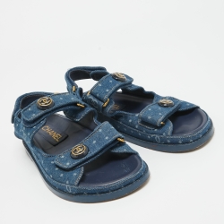 Pre Owned Chanel Blue Denim Dad Interlocking Slingback Sandals Size 36