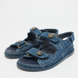 Pre Owned Chanel Blue Denim Dad Interlocking Slingback Sandals Size 36