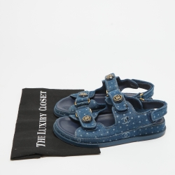 Pre Owned Chanel Blue Denim Dad Interlocking Slingback Sandals Size 36