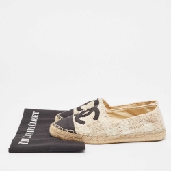 Chanel Beige/Black Tweed and Fabric CC Espadrille Flats Size 36