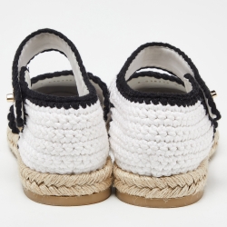 Pre Owned Chanel White/Black Crochet Cotton Blend Ankle Strap Espadrilles Size 40