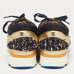 Pre Owned Chanel Multicolor Leather and Tweed CC Low Top Sneakers Size 41