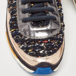 Pre Owned Chanel Multicolor Leather and Tweed CC Low Top Sneakers Size 41