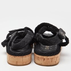 Chanel Black Rope and Leather Dad Sandals Size 40