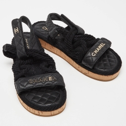 Chanel Black Rope and Leather Dad Sandals Size 40