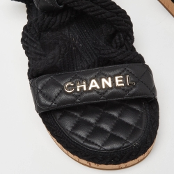 Chanel Black Rope and Leather Dad Sandals Size 40
