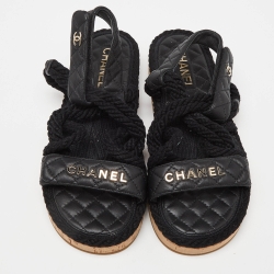 Chanel Black Rope and Leather Dad Sandals Size 40