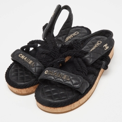 Chanel Black Rope and Leather Dad Sandals Size 40