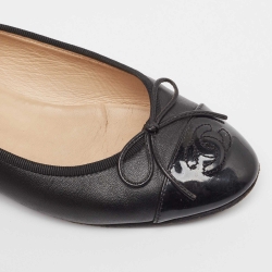 Chanel Black Leather and Patent CC Ballet Flats Size 36.5