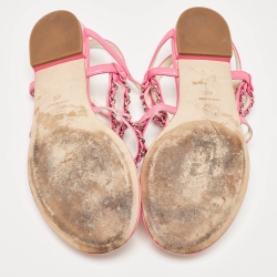 Pre Owned Chanel Pink Leather Slingback Sandals Size 40