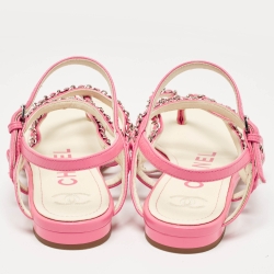 Pre Owned Chanel Pink Leather Slingback Sandals Size 40