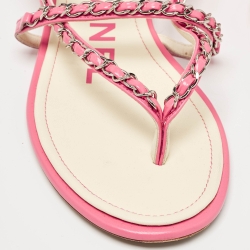 Pre Owned Chanel Pink Leather Slingback Sandals Size 40