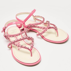 Pre Owned Chanel Pink Leather Slingback Sandals Size 40