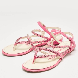 Pre Owned Chanel Pink Leather Slingback Sandals Size 40