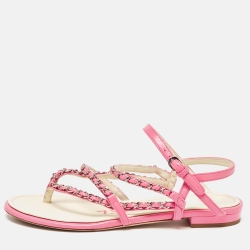 Pre Owned Chanel Pink Leather Slingback Sandals Size 40