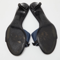 Pre Owned Chanel Blue Leather Bow CC Slide Sandals Size 37.5