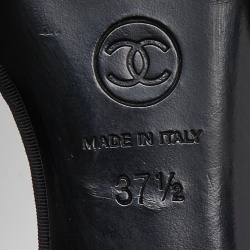 Pre Owned Chanel Blue Leather Bow CC Slide Sandals Size 37.5