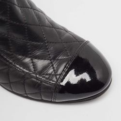 Pre Owned Chanel Black Quilted Leather and Patent Cap Toe CC Ankle Booties Size 38.5