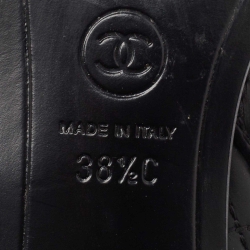 Pre Owned Chanel Black Quilted Leather and Patent Cap Toe CC Ankle Booties Size 38.5