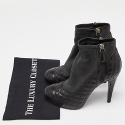 Chanel Black Quilted Leather Zip Ankle Booties Size 38.5