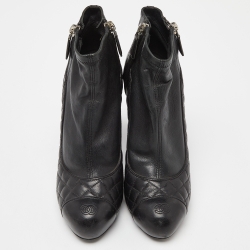 Chanel Black Quilted Leather Zip Ankle Booties Size 38.5