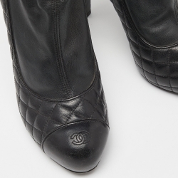 Chanel Black Quilted Leather Zip Ankle Booties Size 38.5