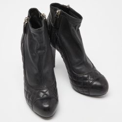 Chanel Black Quilted Leather Zip Ankle Booties Size 38.5