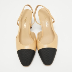 مملوكة مسبقًا Chanel Beige/Black CC Cap Toe Slingback Pumps Size 39