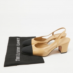 مملوكة مسبقًا Chanel Beige/Black CC Cap Toe Slingback Pumps Size 39