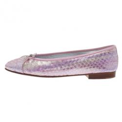 Pre Owned Chanel Pink Metallic Python Ballet Flats Size 37.5