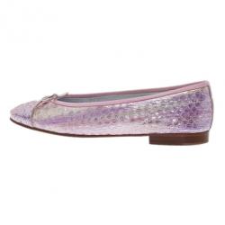 Pre Owned Chanel Pink Metallic Python Ballet Flats Size 37.5