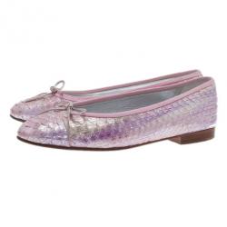 Pre Owned Chanel Pink Metallic Python Ballet Flats Size 37.5