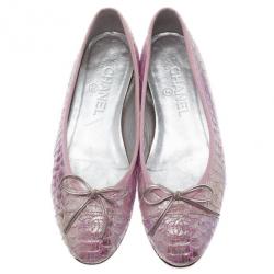 Pre Owned Chanel Pink Metallic Python Ballet Flats Size 37.5