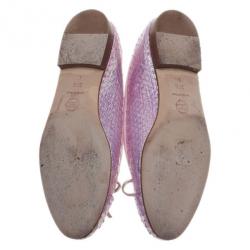 Pre Owned Chanel Pink Metallic Python Ballet Flats Size 37.5
