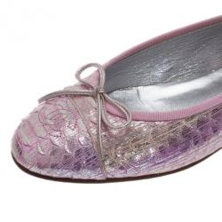 Pre Owned Chanel Pink Metallic Python Ballet Flats Size 37.5