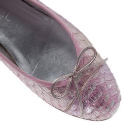 Pre Owned Chanel Pink Metallic Python Ballet Flats Size 37.5