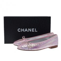 Pre Owned Chanel Pink Metallic Python Ballet Flats Size 37.5