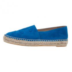 Pre Owned Chanel Blue Suede CC Espadrilles Size 38