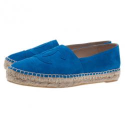 Pre Owned Chanel Blue Suede CC Espadrilles Size 38