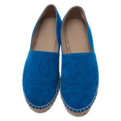 Pre Owned Chanel Blue Suede CC Espadrilles Size 38