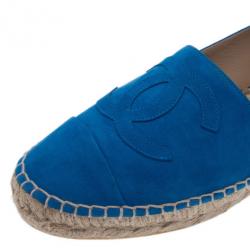 Pre Owned Chanel Blue Suede CC Espadrilles Size 38