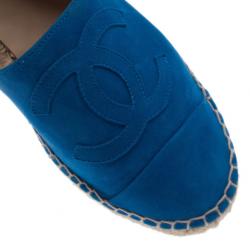 Pre Owned Chanel Blue Suede CC Espadrilles Size 38