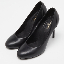 Pre Owned Chanel Black Leather Pointed Toe Pumps Size 38.5