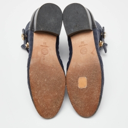 Pre Owned Chanel Blue/Black Quilted Leather Pearl Embellished Ankle Booties Size 38