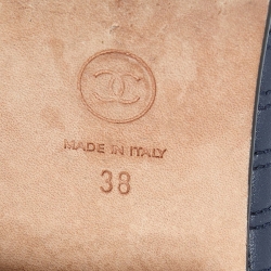 Pre Owned Chanel Blue/Black Quilted Leather Pearl Embellished Ankle Booties Size 38