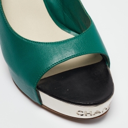 Chanel Green Leather Slingback Slingback Sandals Size 38