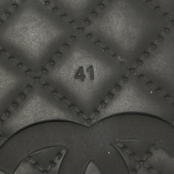 Pre Owned Chanel Black Textured Rubber CC Camellia Slides Size 41