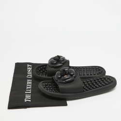 Pre Owned Chanel Black Textured Rubber CC Camellia Slides Size 41