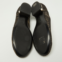 Pre Owned Chanel Black Lace and Suede Pearl Embellished CC Ballet Flats Size 38